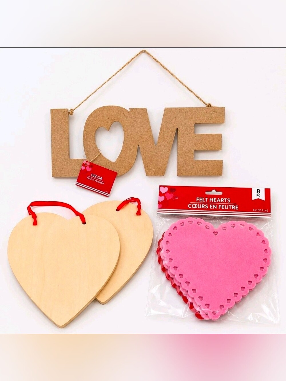 Valentine DIY Decor Lot LOVE Sign Wood Hearts Felt Hearts